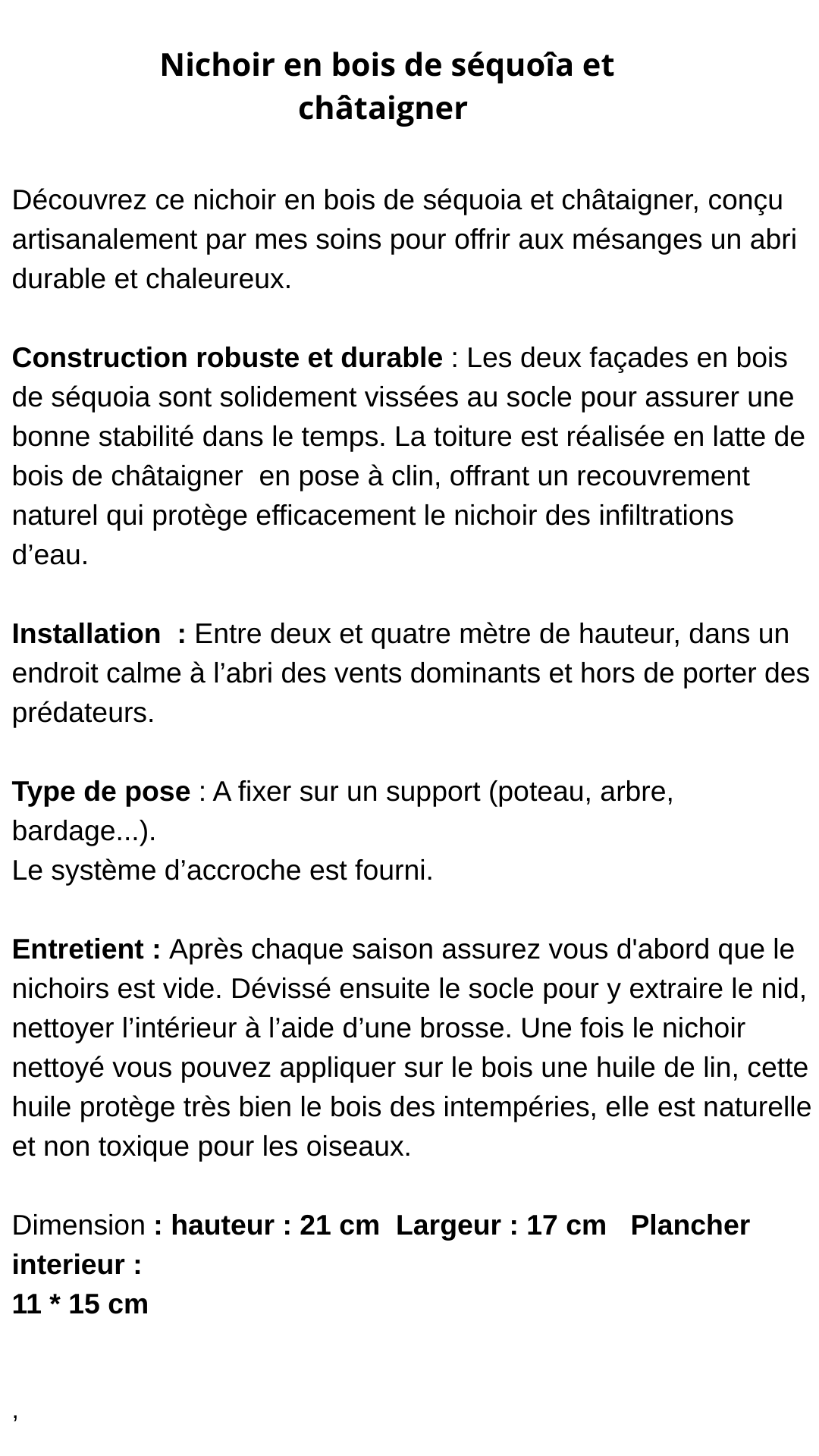 Nichoir "Le chalet N°4"